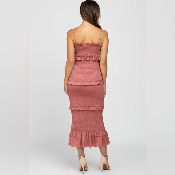 PinkBlush satin smocked bodycon midi dress nwot - Picture 3 of 15